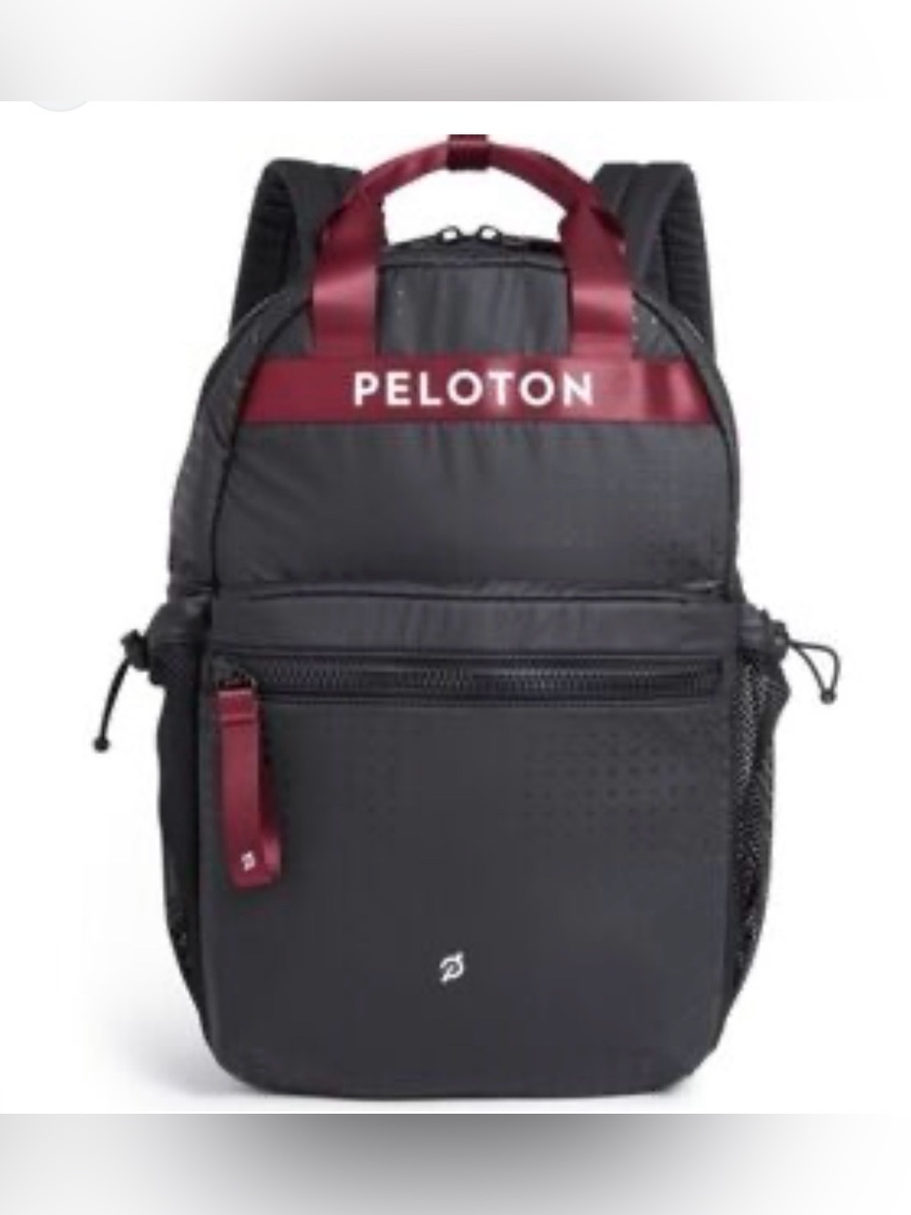 Peloton Black Backpack with Burgundy Accents